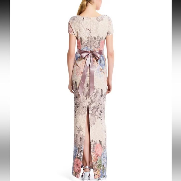 BHLDN Adrianna Papell Blush Floral Matelasse Colum Gown | Wedding Dress - Picture 8 of 14